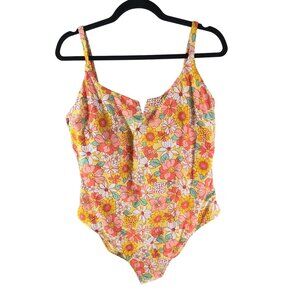 Alure by IMG One Piece Swimsuit V Neck Removable Cups Floral Orange Yellow 2X
